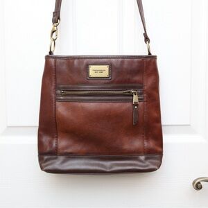 Tignanello Rich Two-tone Brown Genuine Leather Crossbody with Wallet Pocket